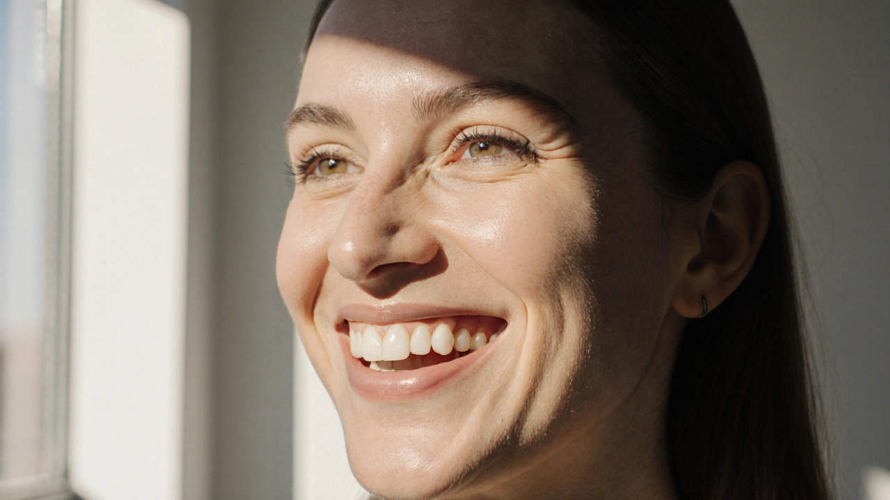 Pacient se usmívá s teleskopickou protézou, která je stabilně podporovaná vlastními zuby.