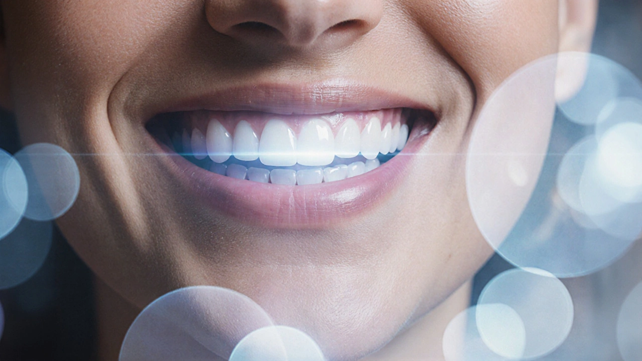 Person smiling confidently with radiant ceramic veneers, symbolizing improved self-confidence.