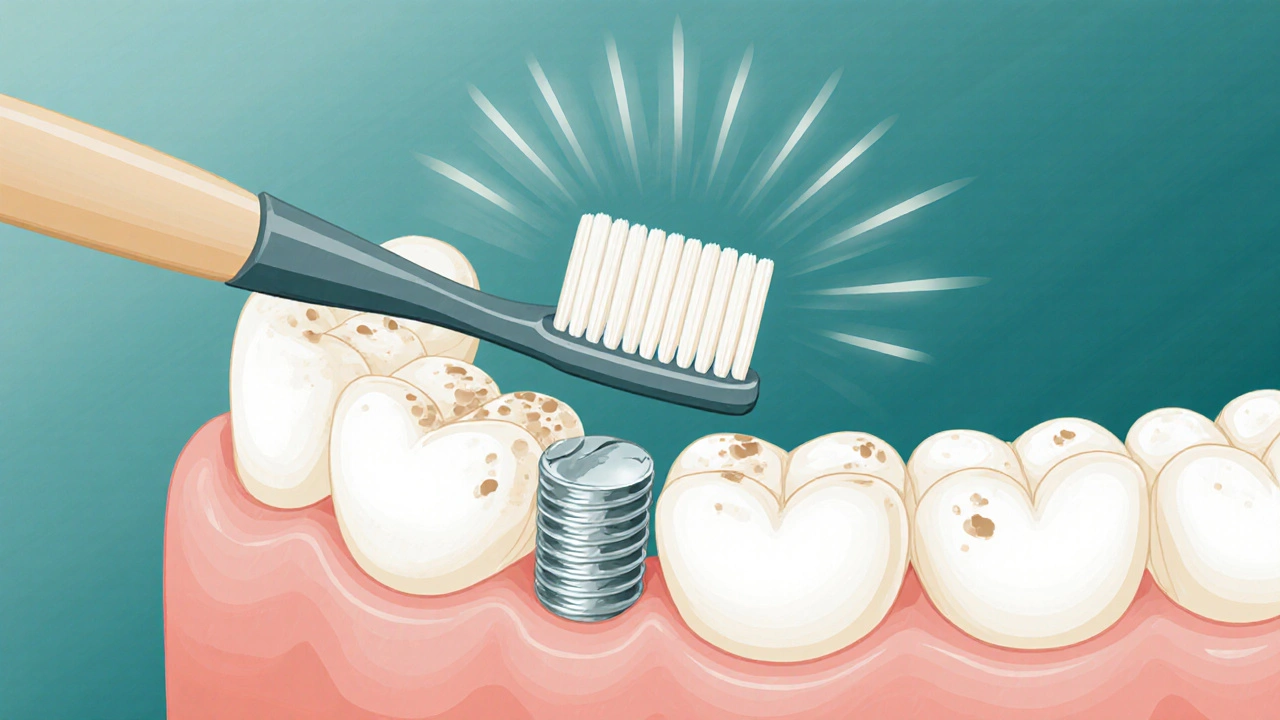 Solo kartáček čistí kolem zubního implantátu a mostu s vysokou přesností.