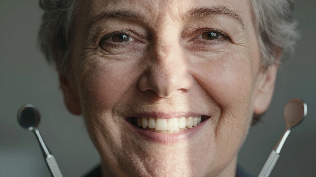 Dvojí portrét: jedna strana s nesprávnými zuby, druhá s přirozenými keramickými zuby.