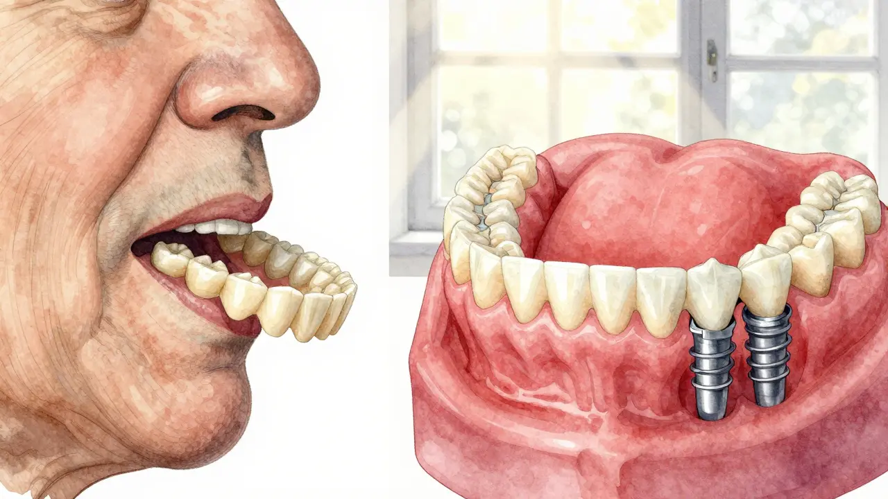 Porovnání nestabilní sundatelné protézy a pevné All on 4 protézy vedené implantáty.