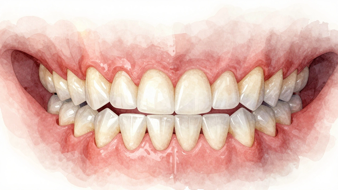 Side-by-side comparison of crooked teeth and transformed smile with thin porcelain veneers.