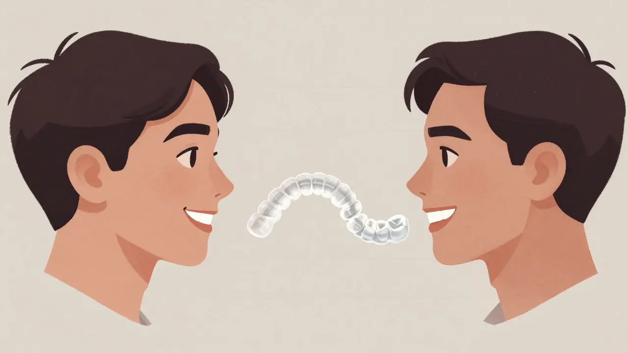 Převratný profilový obrázek: od nejistého úsměvu k sebevědomému výrazu s průhlednými rovnátky.