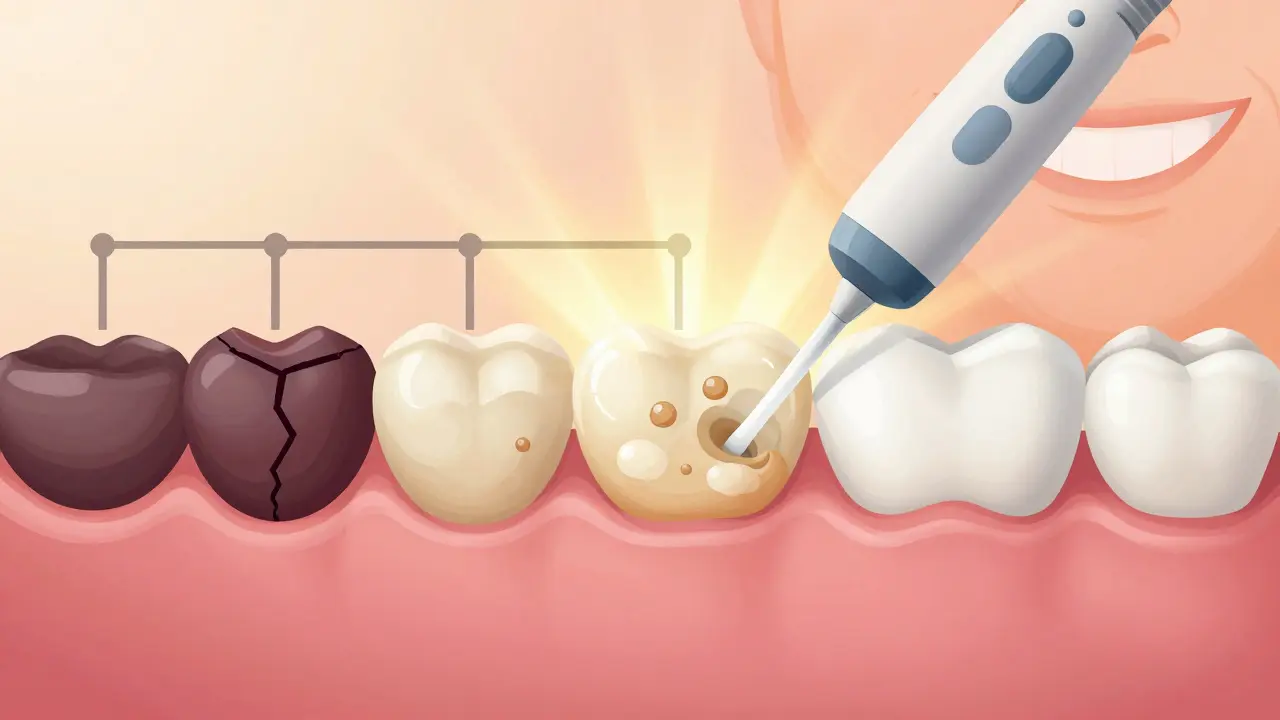 Zánětlivé dásně se mění na zdravé dásně pod vlivem ultrazvukového čištění.