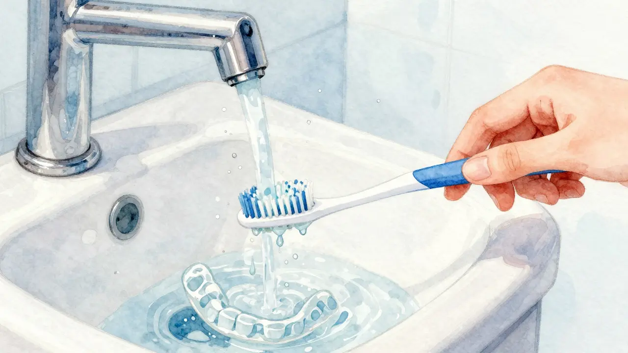 Čištění retencního rovnátka chladnou vodou a kartáčkem.