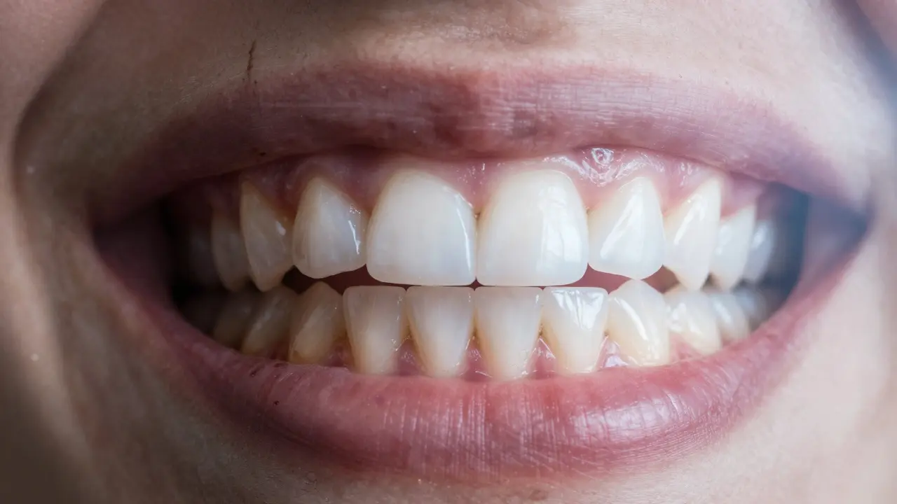 Před a po: žluté zuby přeměněny na bílé po profesionálním bělení