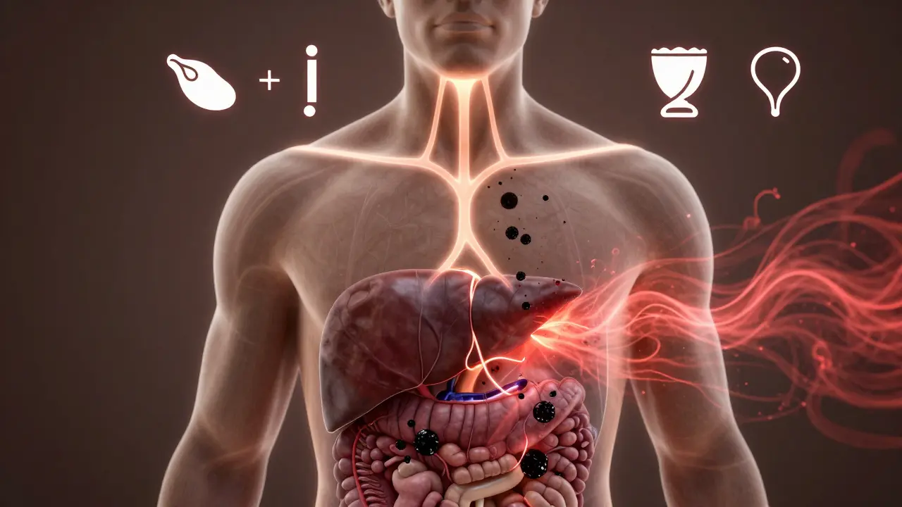Schematic znázorňující vliv zubního kamene na hormony v těle.