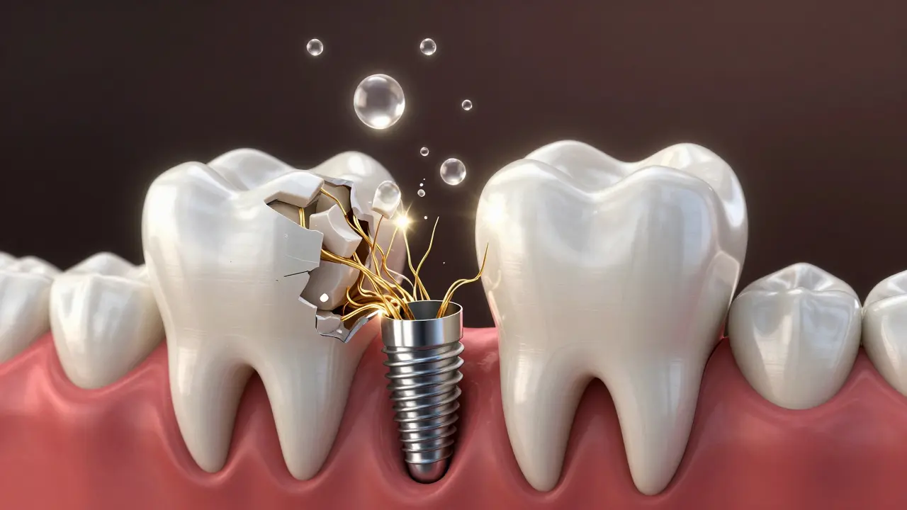 Zničený zub se přeměňuje v estetickou korunku s prvkami fluoridu a zdravého skla.