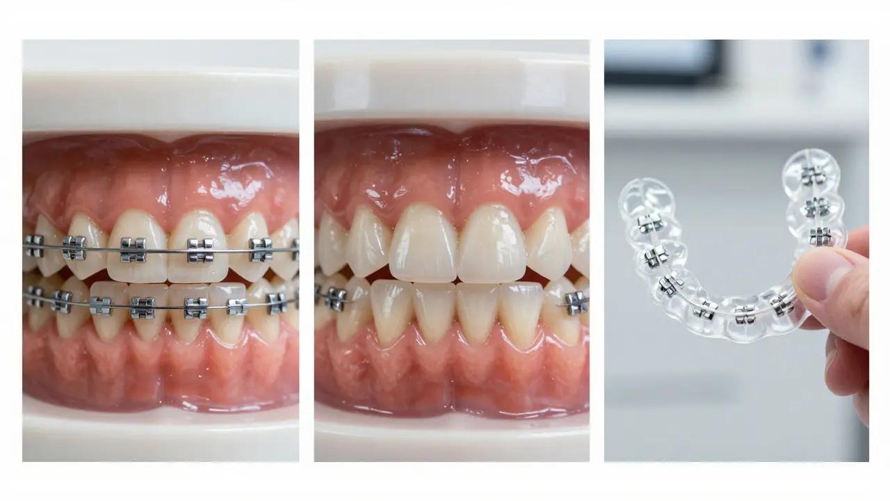 Srovnání kovových rovnátek, keramických rovnátek a průhledných alignerů