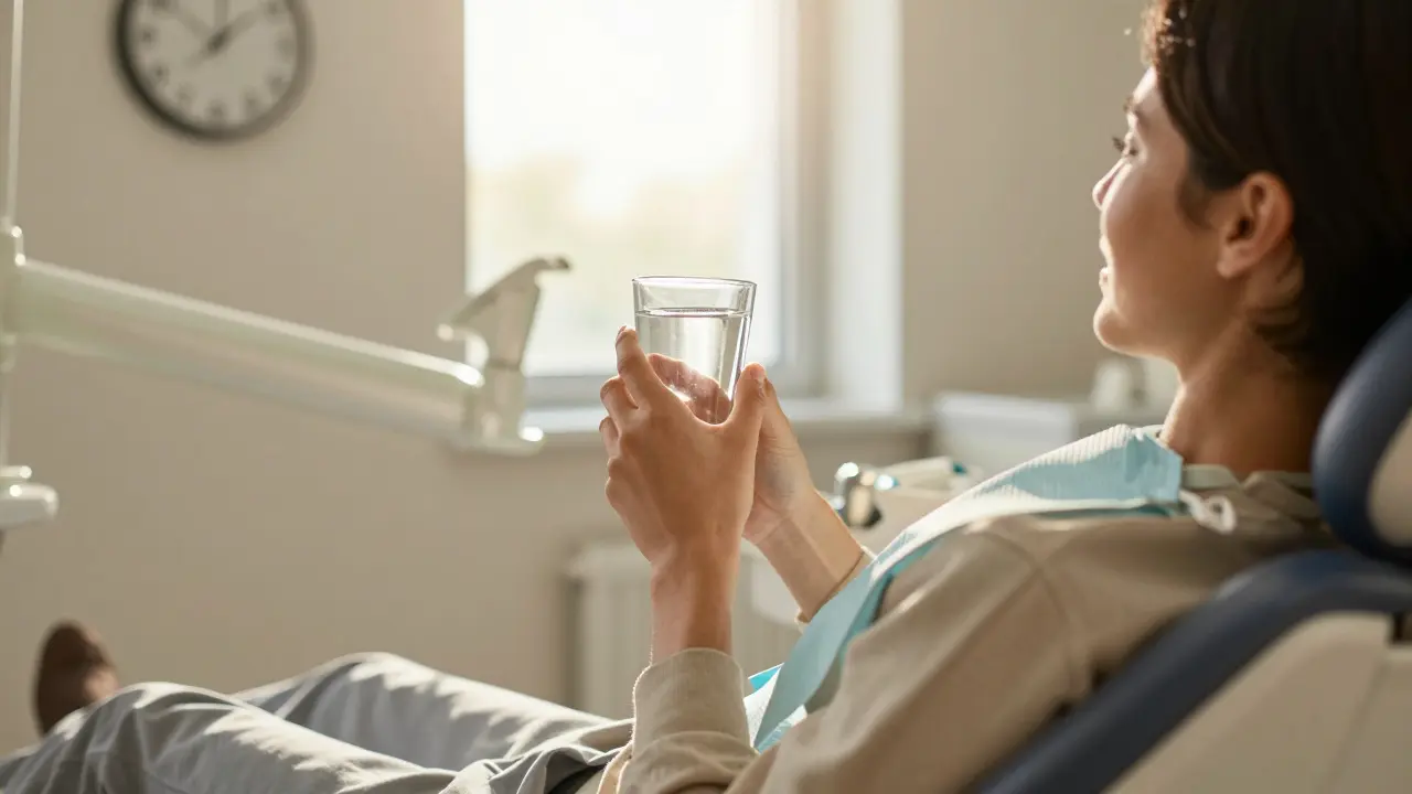 Uvolněný pacient sedí v ordinaci po ukončení zákroku.