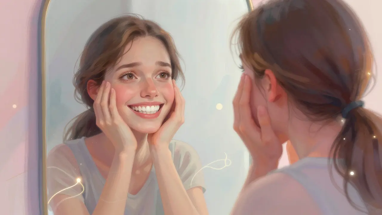 Konceptuální ilustrace psychické adaptace na nový úsměv