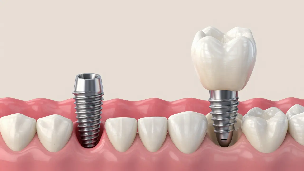 Ilustrace rozdílu mezi selhávajícím a novým zubním implantátem