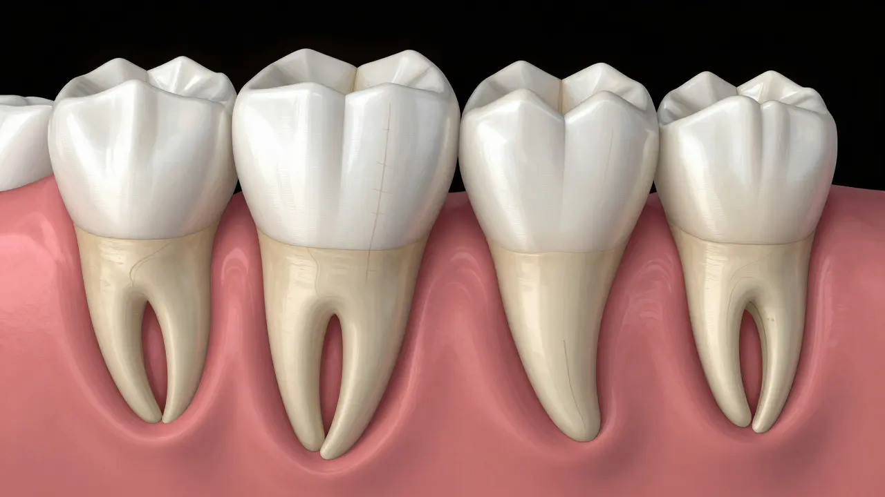 Anatomické srovnání kořenů horního špiňáku a dolního řezáku
