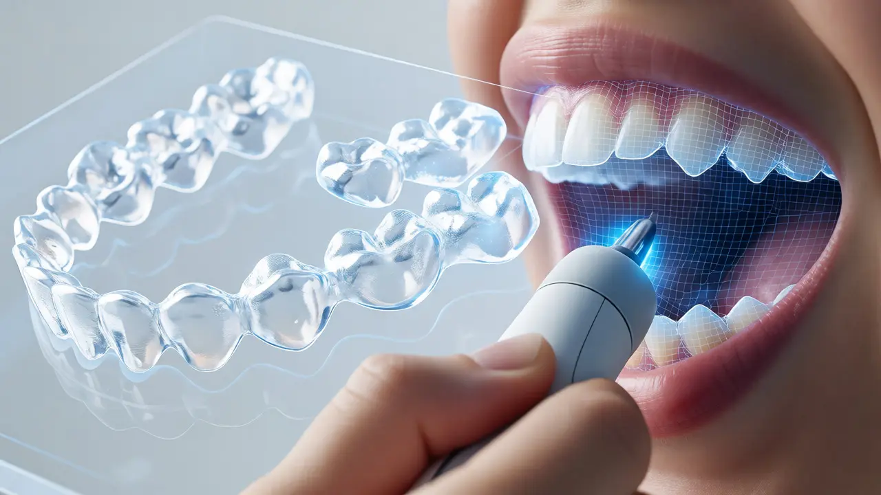 3D skenování zubů s digitálním náhledem na postupné narovnání dlahami