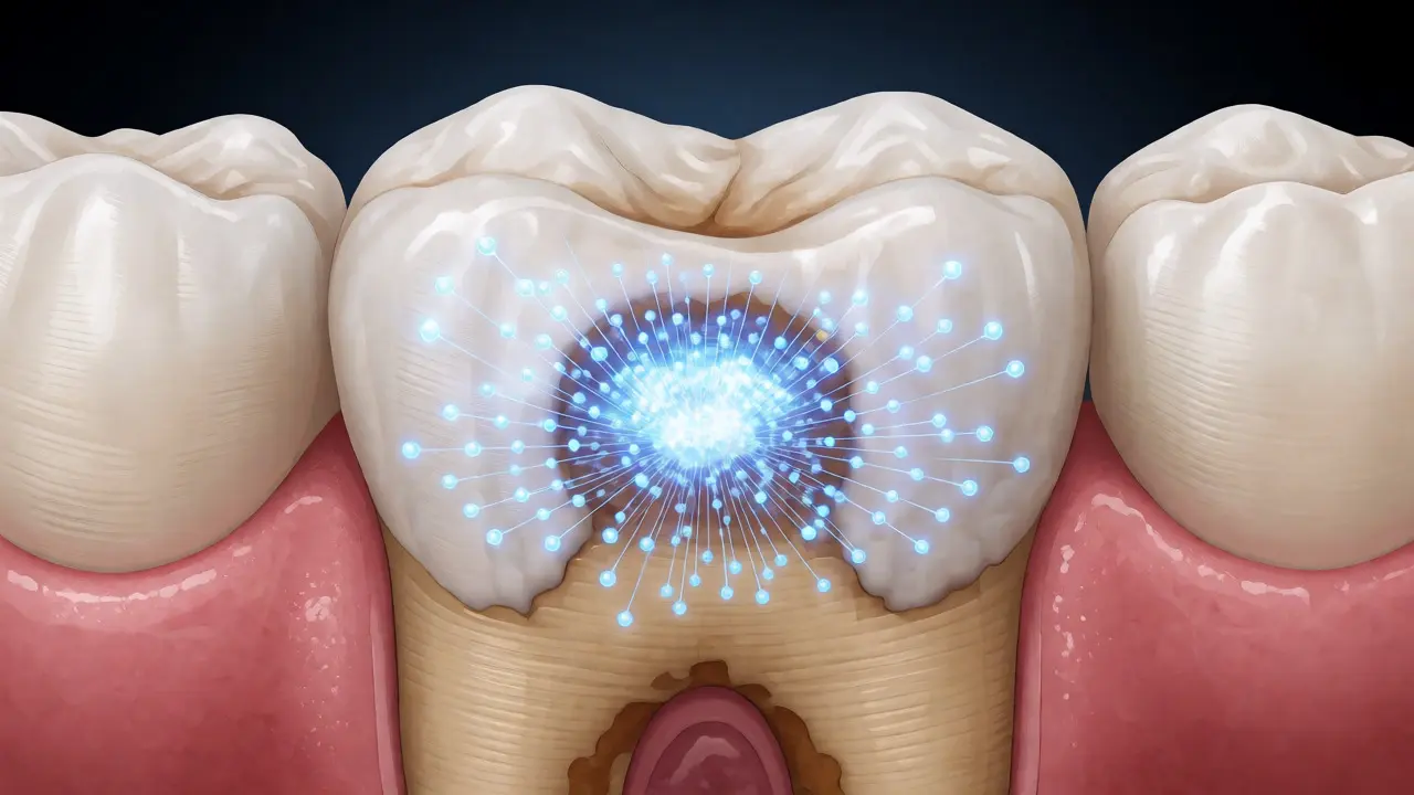 Ilustrace remineralizace zubu pomocí fluoridů