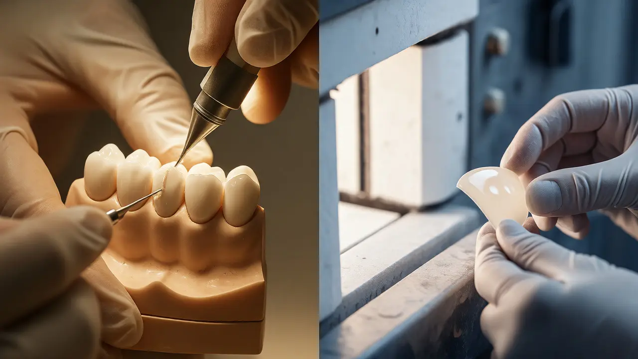 Porovnání ruční práce s kompozitem a laboratorní výroby porcelánu